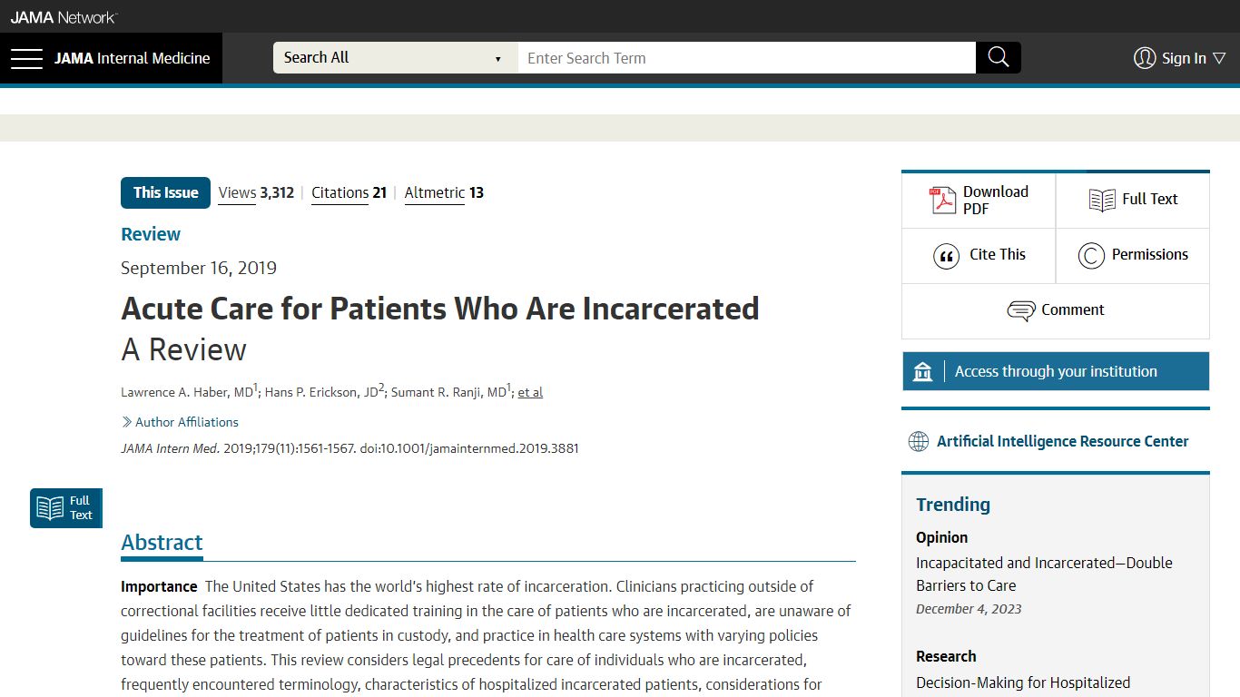 Acute Care for Patients Who Are Incarcerated - JAMA Network